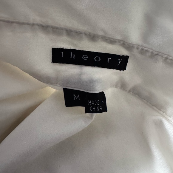 Theory Womens Marie Long Sleeve Blouse Top Sz M Medium Collar Cotton Blend Ivory - Picture 5 of 7